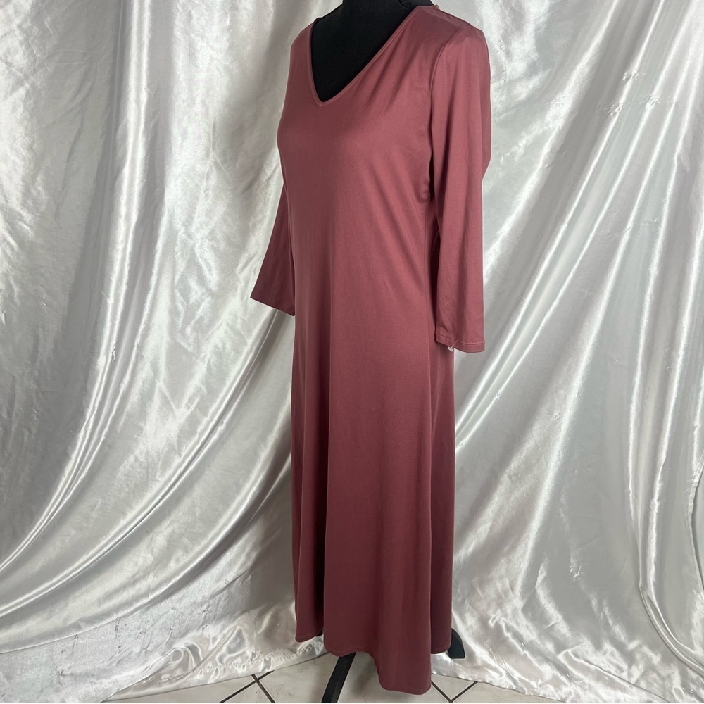 G.I.L.I. Mauve Soft Knit Midi Dress – V-Neck 3/4 Sleeve Minimalist Style S - Picture 3 of 8